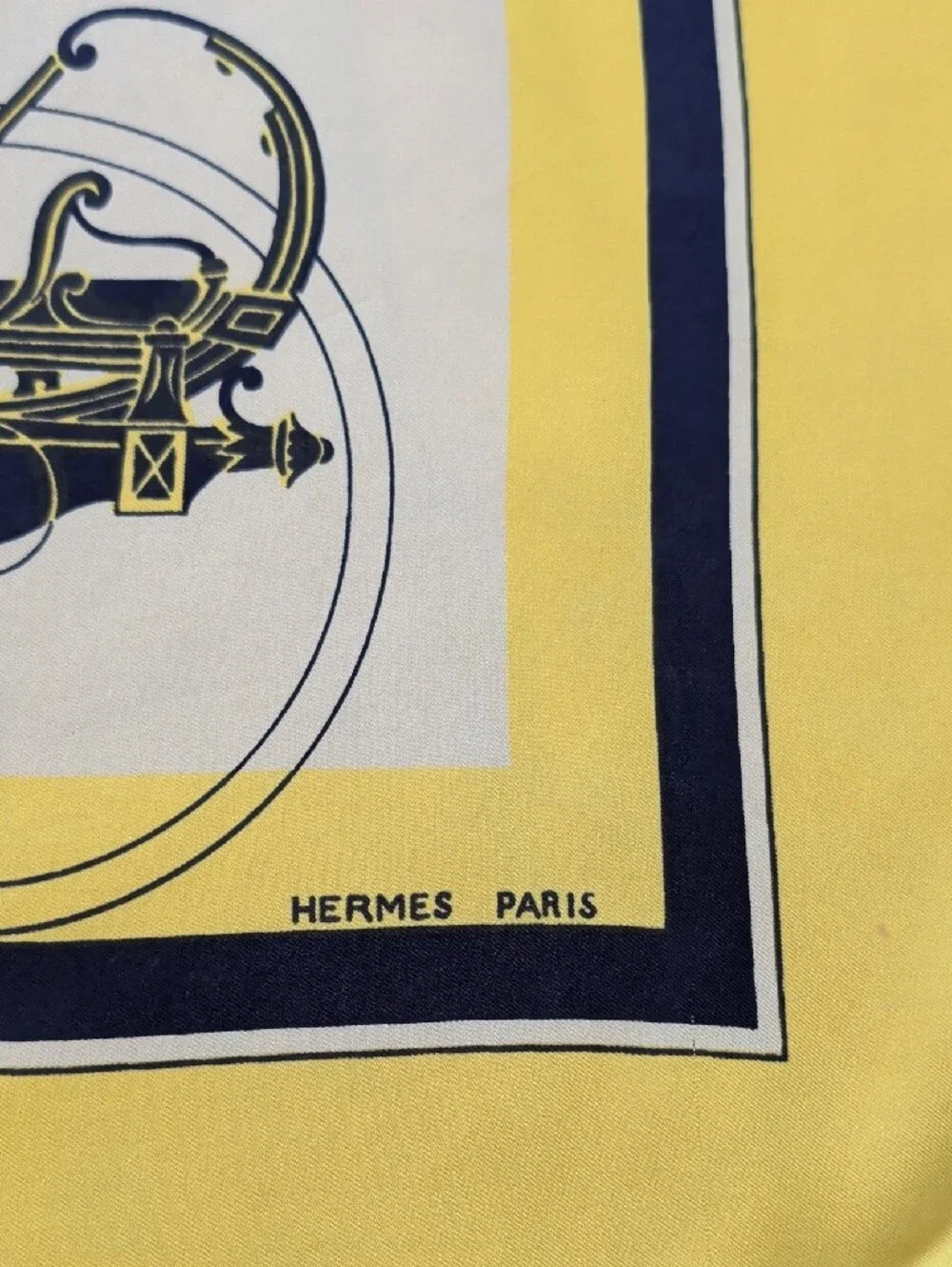 Hermes Yellow and Navy Silk Scarf